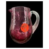 PILGRIM CRANBERRY SWIRL ART GLASS PITCHER