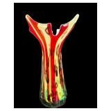 TALL MURANO STYLE MULTI COLOR STRIPED GLASS VASE