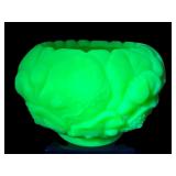 FENTON LIME GREEN SATIN URANIUM LILY ROSE BOWL
