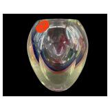 HEAVY MULTI COLOR ART GLASS SMALL VASE