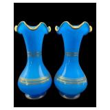 2 ANTIQUE BLUE OPALINE VASES