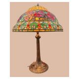 LARGE TIFFANY STYLE LEADED GLASS LAMP