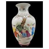 ORIENTAL PAINT DECORATED VASE ON STAND