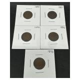 LOT OF 5 VARIOUS YEARS INDIAN HEAD CENTS