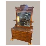 WALNUT VICTORIAN OVERSIZED DRESSER WITH MIRROR