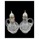 ANTIQUE ETCHED CRYSTAL STERLING TOP SALT & PEPPER