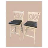 2 DISTRESSED PAINTED SWIVEL BARSTOOLS