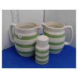 2 PITCHERS AND SHAKER 'CARRIGALINE POTTERY'