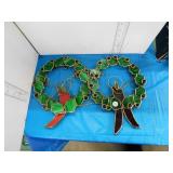 2 STAINED GLASS SUN CATCHERS - CHRISTMAS WREATHS