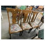 VINTAGE OAK DINING CHAIRS  WITH UPHOLSTERED SEATS