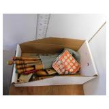 LOT - FONDUE FORKS, MINIATURE DOLLS, CLOTHES PINS