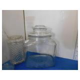 CARAFFE, 2 GLASS CONTAINERS WITH LIDS