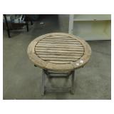 WOODEN FOLDING PATIO TABLE   19.5' DIAM X 17'H