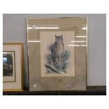 FRAMED PRINT - OWL  (MATTING DAMAGED)