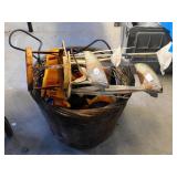 WICKER BASKET WITH LAWN ORNAMENTS, TOYS