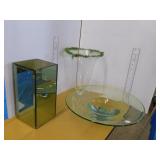 PEDESTAL CAKE PLATE , 2 VASES