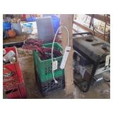 2 MILK CRATES - LOT OF WIRE, POWER BAR ON WOOD