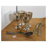 SILVERPLATED LIQUER GLASS, SPOONS, FORKS