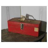 RED METAL TOOL BOX WITH CONTENTS