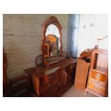 BOW FRONT DRESSER WITH MIRROR - 7 DRAWERS