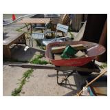 WHEEL BARREL, BRICKS, HAND SEEDER