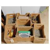 7 WOOD CRATES WITH CONTENTS - MISCELLANEOUS NAILS,