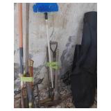 LOT TOOLS - PICK AXE, SHOVEL, BROOM, HOE