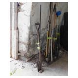 LOT TOOLS - SPADE, WEED WACKER, PRY BAR
