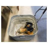GALVANIZED TUB,  WORK BOOTS