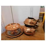 LOT COPPER KETTLES, DISHES,  TRAYS