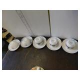 5 CUPS & SAUCERS - 3 WEST GERMANY,  2 HAND PAINTED
