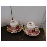 2 CUPS & SAUCERS - ROY KIRKHAM, GARDEN ROSE