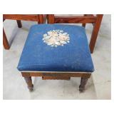 NEEDLEPOINT FOOTSTOOL   17.5 X 17 X 12.5