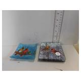 3 GLASS BIRD COASTERS, DISH