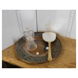 COPPER HANGING DECORATOR PLATE, ANGEL CANDLE STICK