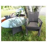 ROUND PATIO TABLE WITH GLASS TOP AND 3 CHAIRS