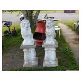 2 CONCRETE LION SATUES ON PILLARS