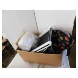 BOX LOT - LAMP SHADE, NAPKIN RINGS, PLATES, PURSE,