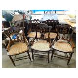 5 WALNUT CHAIRS WITH CANED SEATS (2 NEED REPAIRS)