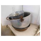 GALVANIZED PAIL, POT, PAN AND 2 VASES