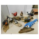 LOT OF CARVED BIRDS - BLUE JAYS, CADINALS