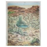 Signed Desert Oasis Cliffs Oil Painting on Canvas