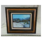 Original Oil Painting Mountains Pine Trees Creek