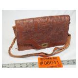 Brown BOHO Western Tooled Leather Purse Floral