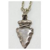 .925 Arrowhead Pendant and Chain - Marked 925,