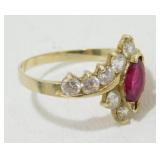 10k Ruby & CZ Ladies Ring - Size 7. Marked .417.