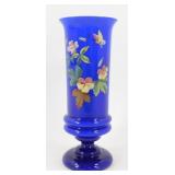 * Antique Cased Glass Cobalt Hand Painted Vase, 6