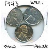 Group of 3 Uncirculated 1943 WWII Lincoln Steel