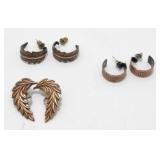 Vintage Copper Pierced Earrings, Three Pair