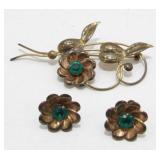 Vintage 1930ï¿½s Gold Filled Parure Set, Green